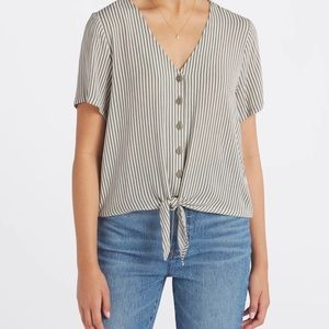 Button down, tie front woven top